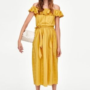 zara yellow one shoulder dress